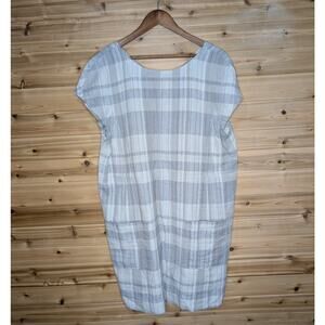 Eileen Fisher Dress Womens 1X Gray Plaid Linen Blend Shift Dress